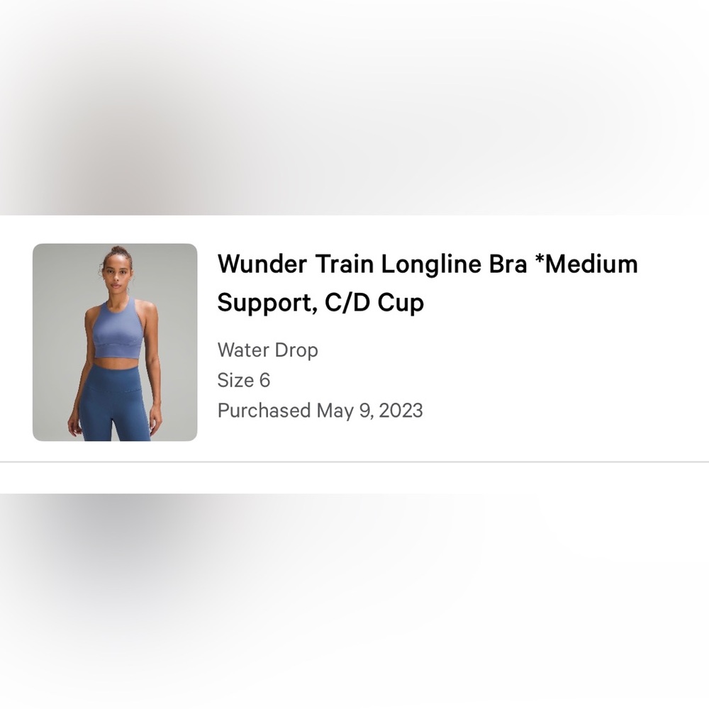 Lululemon wunder train longline bra C/D water drop size 6 - Picture 2 of 4